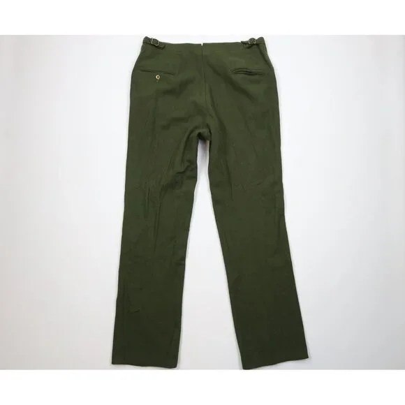 Vintage 60s Streetwear Mens 36x34 Wool Whipcord Wide Leg Buckle Back Pants USA